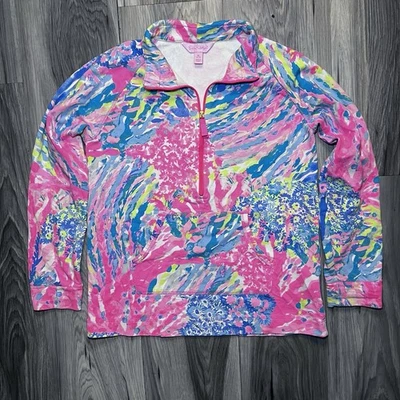 Chaqueta Lilly Pulitzer 1/2 Cremallera Niñas XL 14-16 Rosa Azul Verde Patrón Popover Foto 1 de 4