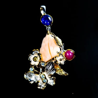 Handmade Natural Shell Pendant 925 Sterling Silver  /B-P0566 - Image 1 of 4