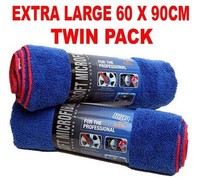 TWIN PACK Car Drying Towel Cloth Microfibre Extra Large 60 x 90cm Trade Quality