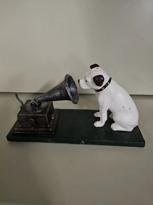 Cast Iron Nipper Dog Figurine on Green Base, Rogers Foundry, Birmingham Vintage  - Image 1 of 4