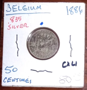 BELGIUM 1886 50 Centime Coin; Lovely, Great Shape, 83.5% Silver & FREE SHIPPING! - Picture 1 of 2