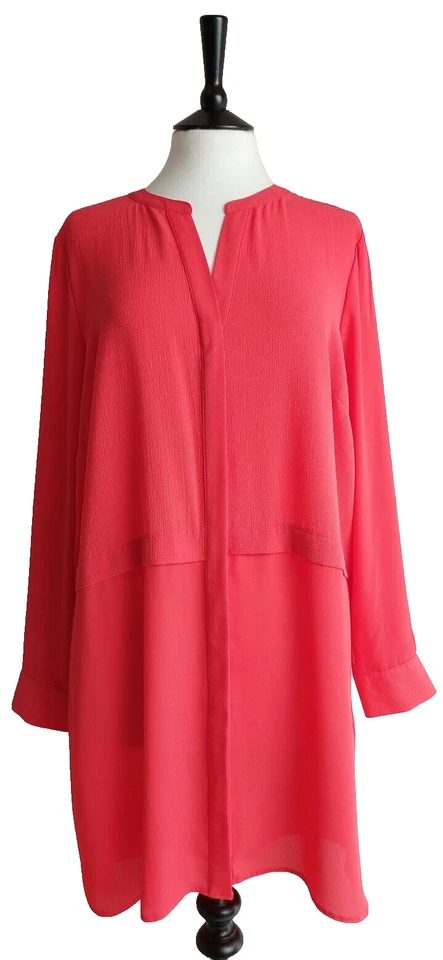 ☆ The Collection at Debenhams Size 16 Long Blouse Top Coral Red Crepe Chiffon - Image 1 of 4