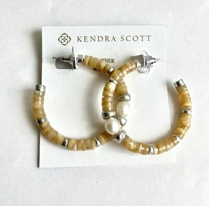 Kendra Scott Lila Vintage Silver & Pearl Hoop Earrings in Natural Mix - NEW - Picture 1 of 2