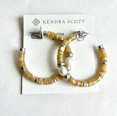 Pendientes de aro Kendra Scott Lila vintage de plata y perlas en mezcla natural - NUEVO Foto 1 de 2
