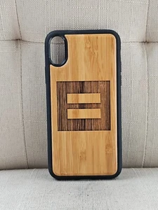 Real Wood Phone Case Tan Bamboo Back Case for iPhone X EQUALITY SIGN Graved - Picture 1 of 10