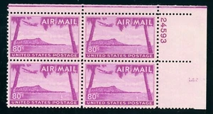 US Stamp #C46 Diamond Head 80c - Plate Block of 4 - MOGNH - CV $19.00 - Picture 1 of 2