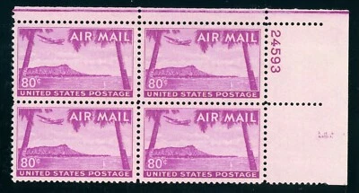 US Stamp #C46 Diamond Head 80c - Plate Block of 4 - MOGNH - CV $19.00 - Image 1 of 2
