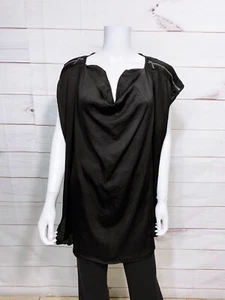 Michael Kors Womens Cowl Neck Top Size 2X Black Shoulder Zippers - Picture 1 of 8