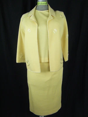 COLTALIA IMPORTS Vtg 50-60s Yellow Wool Italian Sweater 3pc Set-Bust 35/Waist 26 - Image 1 of 4