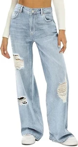 HDLTE Damen Wide Leg Jeans High Waist Baggy Jeans Loose Boyfriend Jeans Denim - Bild 1 von 4