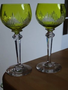 SAINT LOUIS 2 ANCIENS VERRES A VIN ROEMER JAUNE CRISTAL MODELE TIFLIS 18 cm - Picture 1 of 8