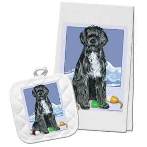 Portuguese Water Dog Kitchen Dish Towel and Pot Holder Gift Set - Picture 1 of 1