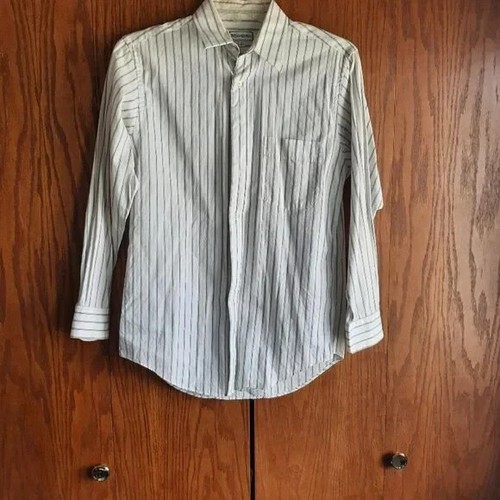 SAINT LAURENT (YSL) Yves Saint Laurent Camicia Uomo Abito Grigio Striscia Taglia 15 PreLoved Buone Condizioni