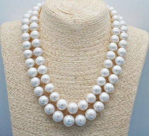 S1065 2-reihige 20 Zoll 14 mm runde weiße Reborn Keshi Perlenkette  - Bild 1 von 6