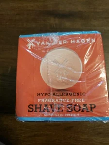Van Der Hagen Unscented Luxury Shave Soap 3.5oz Hypo-Allergenic Shea Mango Cocoa - Picture 1 of 2