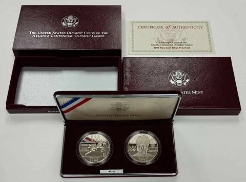 1995 US Olympic Track Field & Cycling Atlanta Games 2 Coin Silver Proof Set Cover