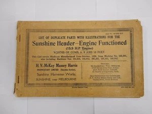 SUNSHINE HEADER - ENGINE FUNCTIONED PARTS MANUAL / MASSEY HARRIS PTY AUSTRALIA - Picture 1 of 6
