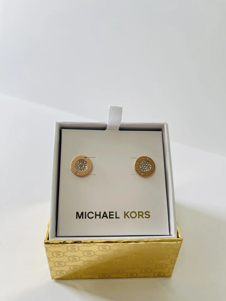NWT MICHAEL KORS PLAQUE ROSE GOLD-TONE PAVE EARRINGS MKJX3353791 MSRP $75.00 - Image 1 of 1