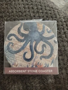 CounterArt Absorbent Stone Tumbled Tile Round Coaster Set - 4 Pack- Monterey Bay - Picture 1 of 1