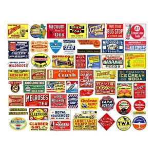 Dollhouse & General Store Signs, 54 Diorama Advertising Signs, 1 STICKER SHEET - Picture 1 of 1