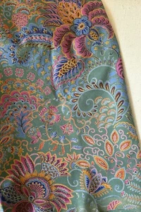 Vintage 1980’s Arabesque Floral Cotton Interiors Fabric #1 ~ Green Orange - Picture 1 of 7