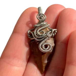 Crazy Unique Silver Spiral Wire Wrap Jasper Arrowhead Tribal Pendant Jewelry - Picture 1 of 9