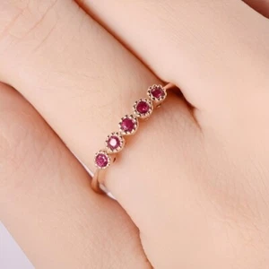 Natural Ruby Round 2.00mm Half Eternity Ring With 14KT Yellow Gold Plated - Picture 1 of 5