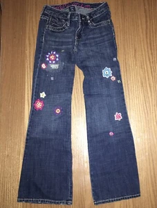 Girls GapKids 100% Cotton Adjustable Waist Embroidered Boot Cut Denim Jean 6 - Picture 1 of 5