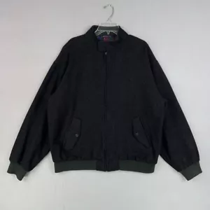 Vintage IZOD Jacket Mens Large Gray Charcoal Wool Full Zip Bomber Coat Preppy - Picture 1 of 15
