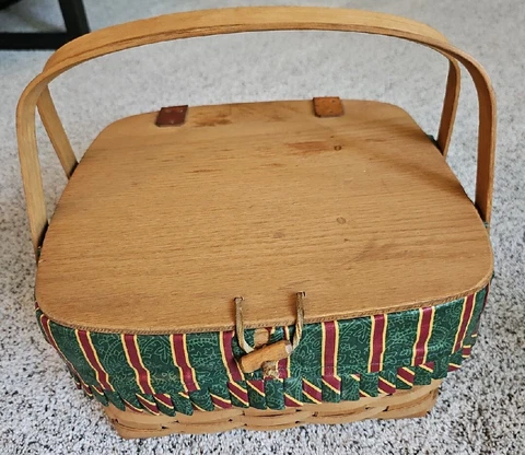 Longaberger Picnic Basket '82 Pie Cake  Lid 2 Swing Handles+Liner+Protector Cover