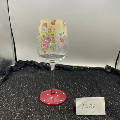 Copa/vino cristal 208 parque pintado a mano. Lunares rosas florales y rojos Foto 1 de 4