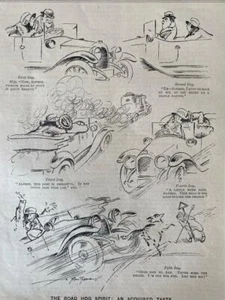 1923 ROAD HOG SPIRIT DRIVING A MOTOR CAR PUNCH CARTOON by Bert Thomas - Picture 1 of 2