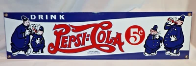 Ande Rooney Porcelain Enamel Metal Advertising Sign DRINK PEPSI Keystone Cops - Image 1 of 4