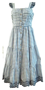 SHABBY CHIC Blue White Checked Embroidered Tiered Lined Midi Dress. Size 12. NWT - Picture 1 of 3