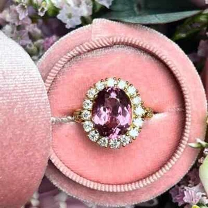 6.26 Ct Natural Pink Sapphire & Diamond Engagement Ring Solid 14K Yellow Gold 5 - Picture 1 of 8