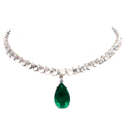 925 Silver 15 x 22 MM. Forest Green Doublet Emerald & Topaz Pendant & Necklace - Image 1 of 4