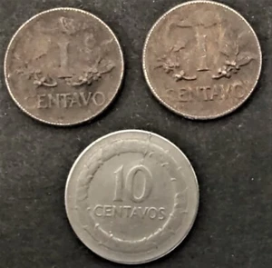 Colombia 1965-68 Republica, 1x10 &2x10 Centavo Nicely Toned Copper Coins XF+ - Picture 1 of 12