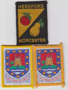 Boy Scout Badges HEREFORD WORCESTER County+ Ext EVESHAM District gold+yellow O/L - Foto 1 di 1