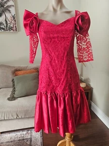 Vintage ** 80s ** Purple Patch ** Red ** Lace ** Dress ** Prom ** Formal ** Part - Picture 1 of 15
