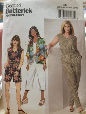 UNCUT Butterick B6224 Sewing Pattern Kimono Jumpsuit Plus Size 26-32 - Image 1 of 2