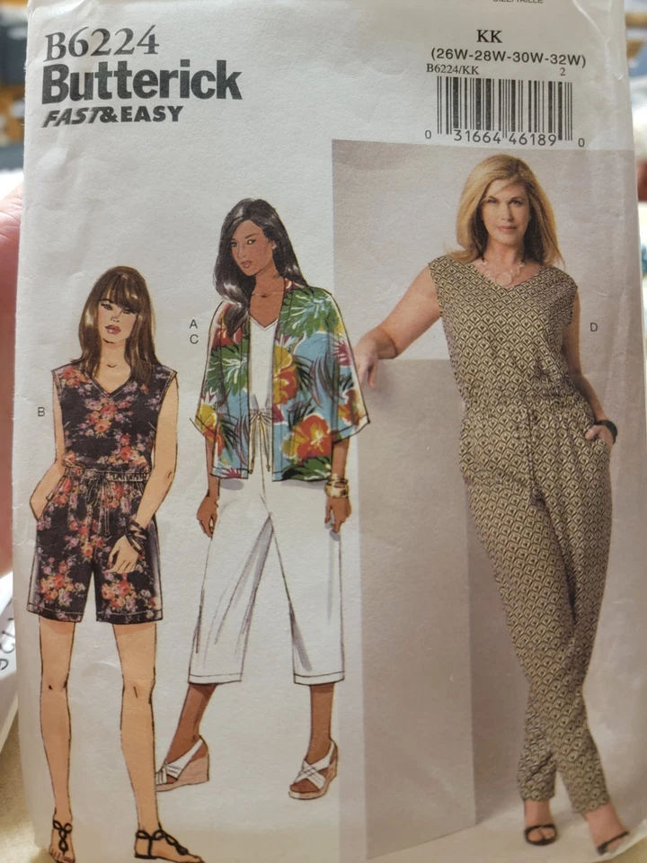 UNCUT Butterick B6224 Sewing Pattern Kimono Jumpsuit Plus Size 26-32 - Image 1 of 2