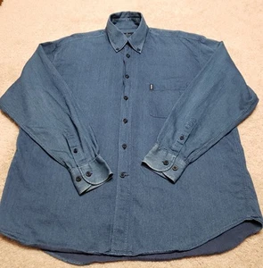 Ermenegildo Zegna Shirt Mens Large Blue Chambray Italian Designer Cotton Casual - Picture 1 of 12