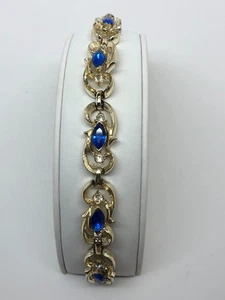 Pulsera Coro Vintage Azul Transparente Estrás Tono Dorado 7" - Imagen 1 de 6