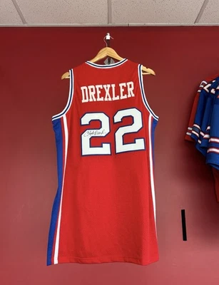 Clyde Drexler Signed Autographed Custom Red/White Jersey JSA Authentication - Image 1 of 3