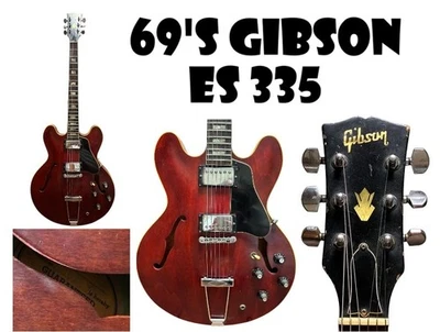 Guitarra elétrica acústica Gibson ES335 vermelha vintage 1969 pescoço de mogno - Imagem 1 de 4