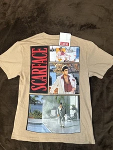 Neu mit Etikett Scarface Reason Tony Montana Shirt hellbraun bestickt Filmrücken Grafik T-Shirt M - Bild 1 von 12