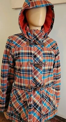 Merrell Aubrey Plaid Jacket Coat Hooded Waterproof Zip Toggle Button Womens Sz S - Image 1 of 4