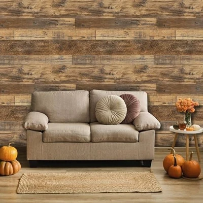 Distressed Wood Plank Peel and Stick Wallpaper - Rustic Brown Shiplap Vinyl - Image 1 of 4