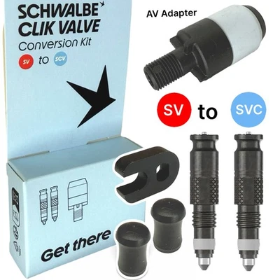 Schwalbe Bicicletta Clik Valve SCV System (SV) Set Francese (2pz) + Adattatore AV  - Immagine 1 di 4
