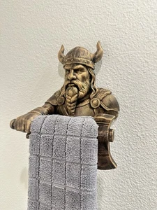 Viking Warrior Towel Holder Wall Mount Nordic Bathroom Decor Medieval Home - Picture 1 of 6